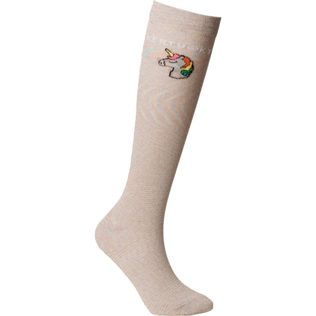 Socken Glitzer Einhorn 3er Set Reitsocken, Weiß, einzelne Socke mit Einhorn-Motiv.