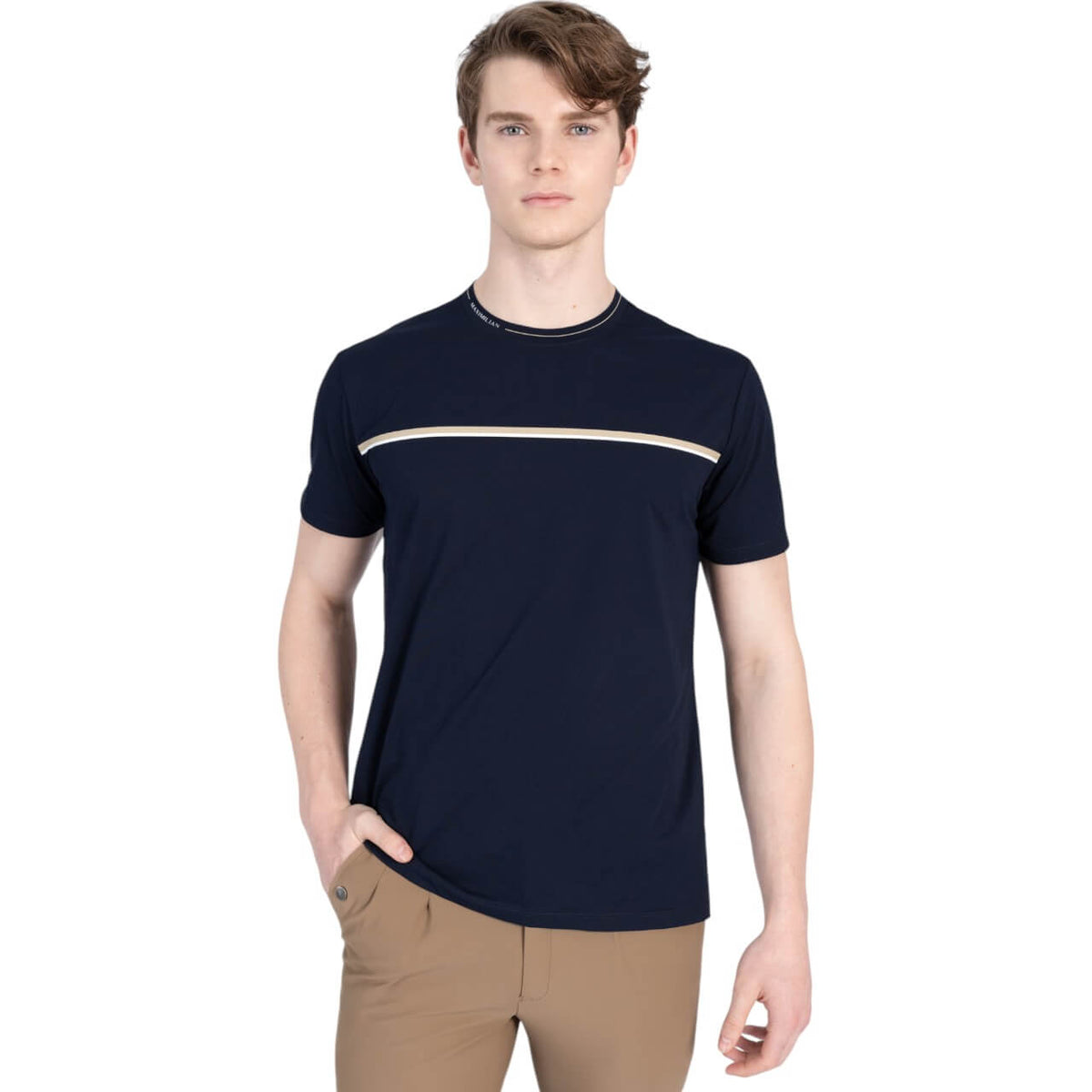 T-Shirt Herren Step Technical Shirt, Navy, an einem Mann getragen.