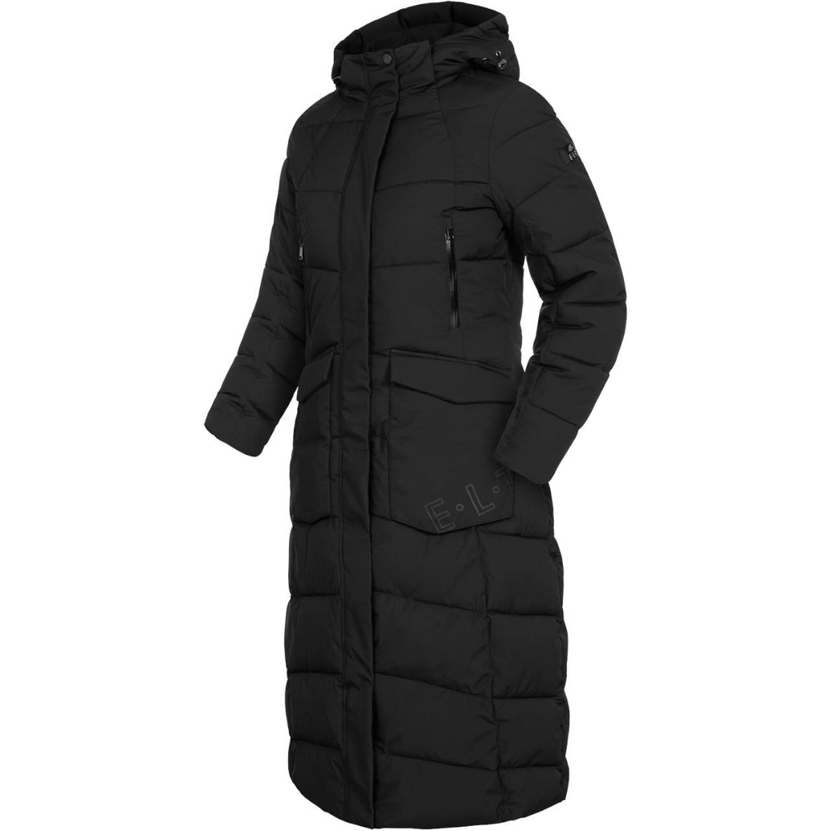 Steppmantel Damen Saphira Advanced HW 2025 Mantel, Schwarz, Produkt allein auf weißem Hintergrund.