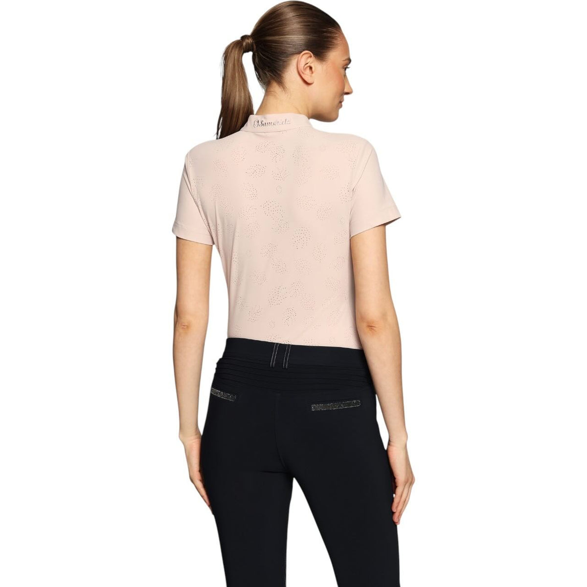Samshield Traningsshirt Damen Bella Crystal Ferna FS 2026 T-Shirt, rosa, Person trägt das Produkt von hinten.