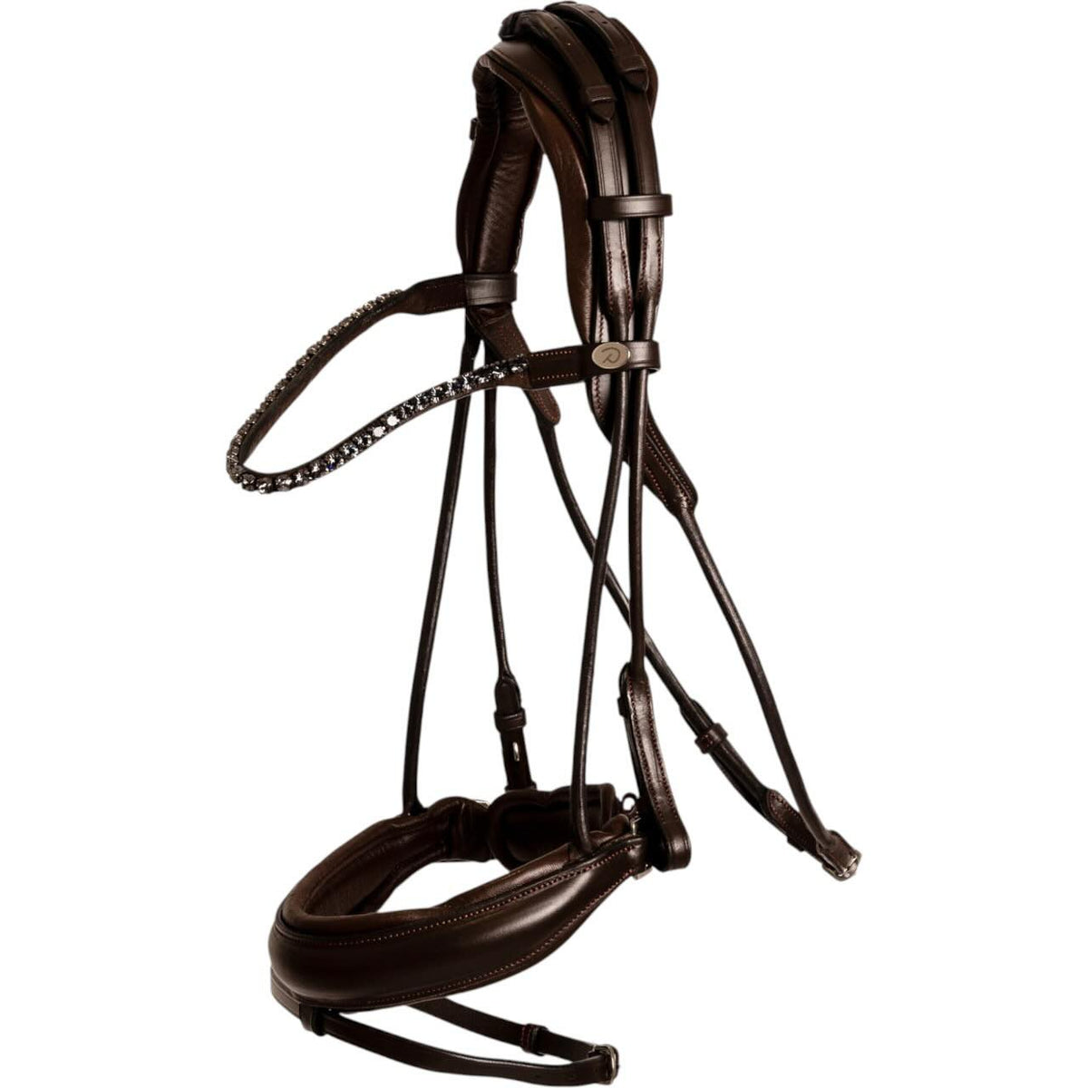 Trense Rundgenäht mit breitem Reithalfter Soft Leather Collection Trensenzaum, Brown, Produkt allein auf weißem Hintergrund.