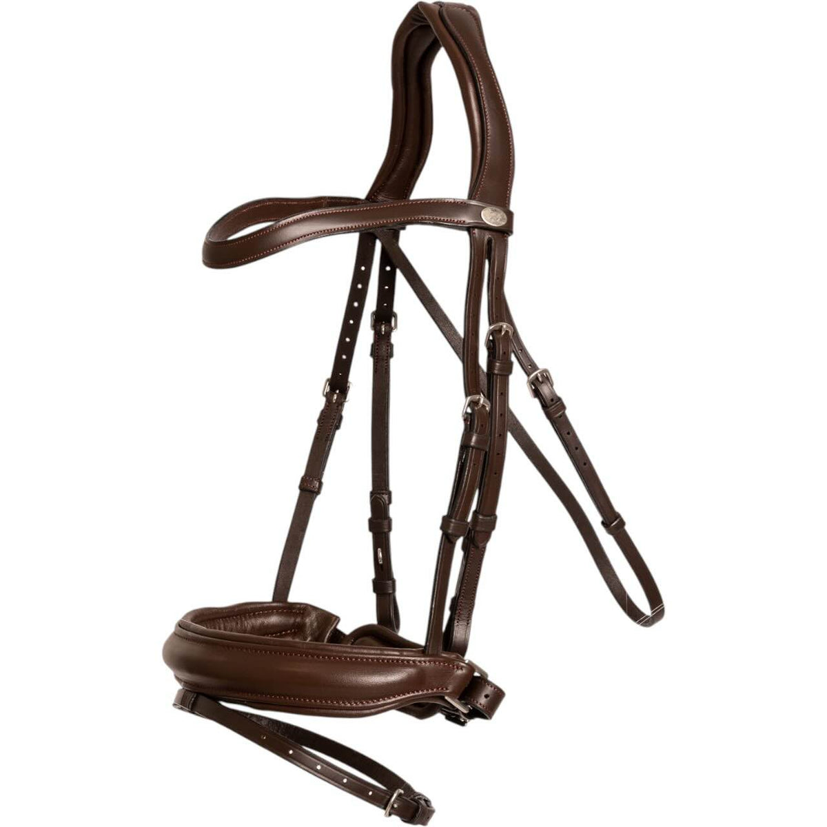 Dyon Trense mit kombiniertem Reithalfter Medium Soft Leather Collection Trensenzaum, Brown, Produkt allein auf weißem Hintergrund.
