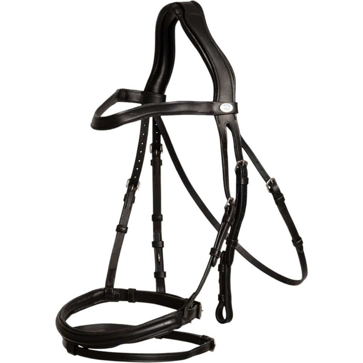 Dyon Trense mit kombiniertem Reithalfter Soft Leather Collection Trensenzaum, Black, Produkt allein auf weißem Hintergrund.