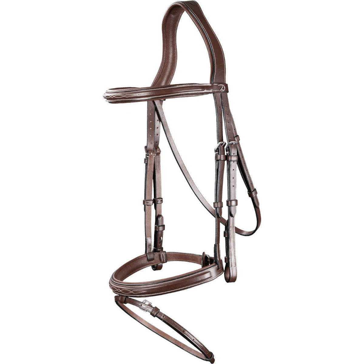 Trense mit kombiniertem Reithalfter US Jumping Collection, Brown, Produkt allein auf weißem Hintergrund.