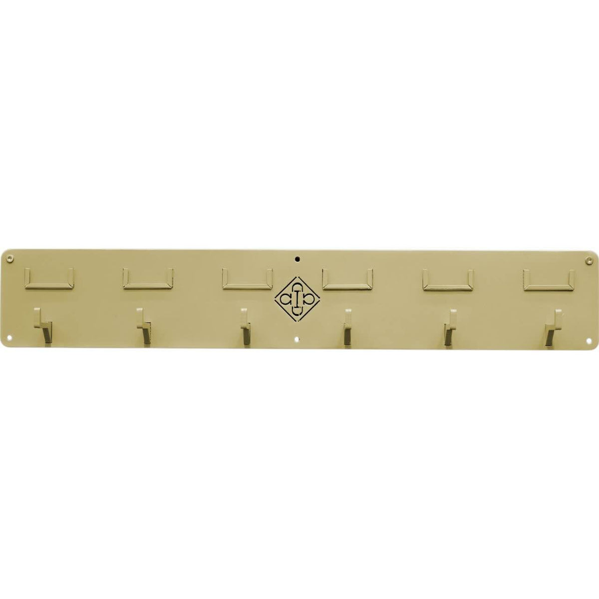 Trensenhalter mit 6 Haken und Namensschild Halter, Gold, Produkt allein auf weißem Hintergrund.
