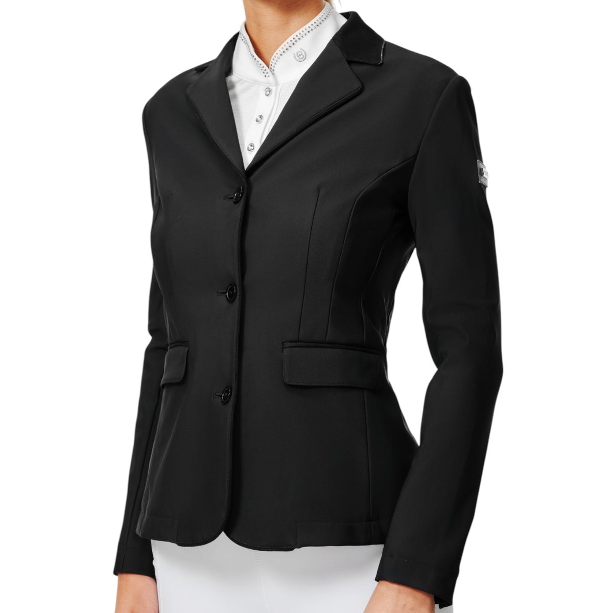 Turnierjacket Damen Classic Black Sakko, Schwarz, an Person getragen.