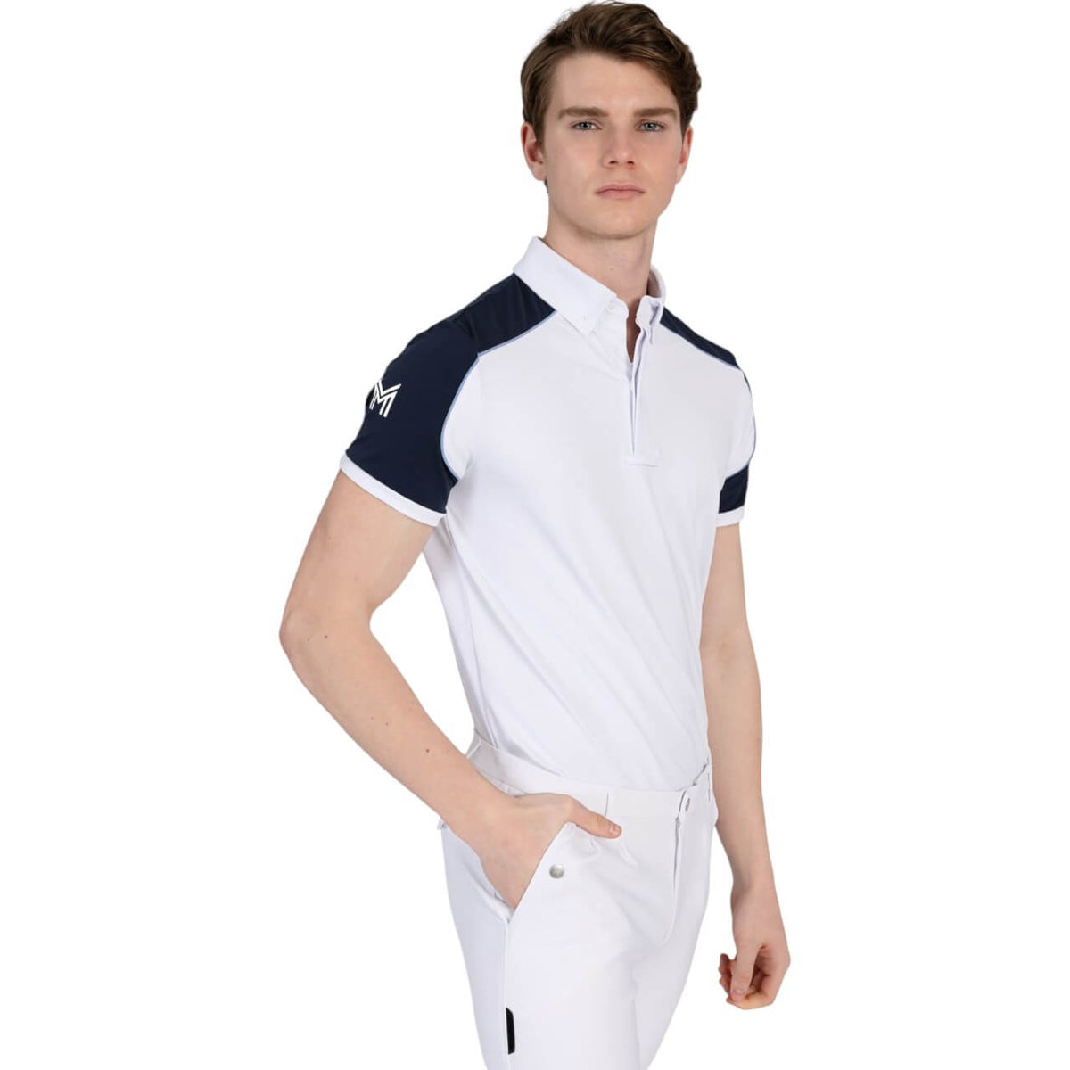 Turniershirt Herren Kurzarm Pivot Competition Collection Shirt, Weiß, Mann trägt das Produkt.