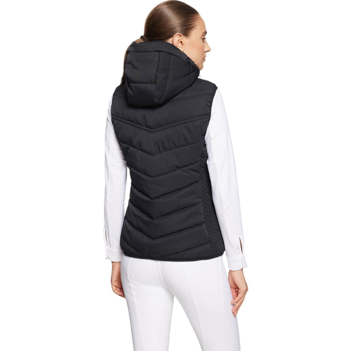 Samshield Weste Damen Val D'isere Steppweste, Schwarz, Modell von hinten getragen.