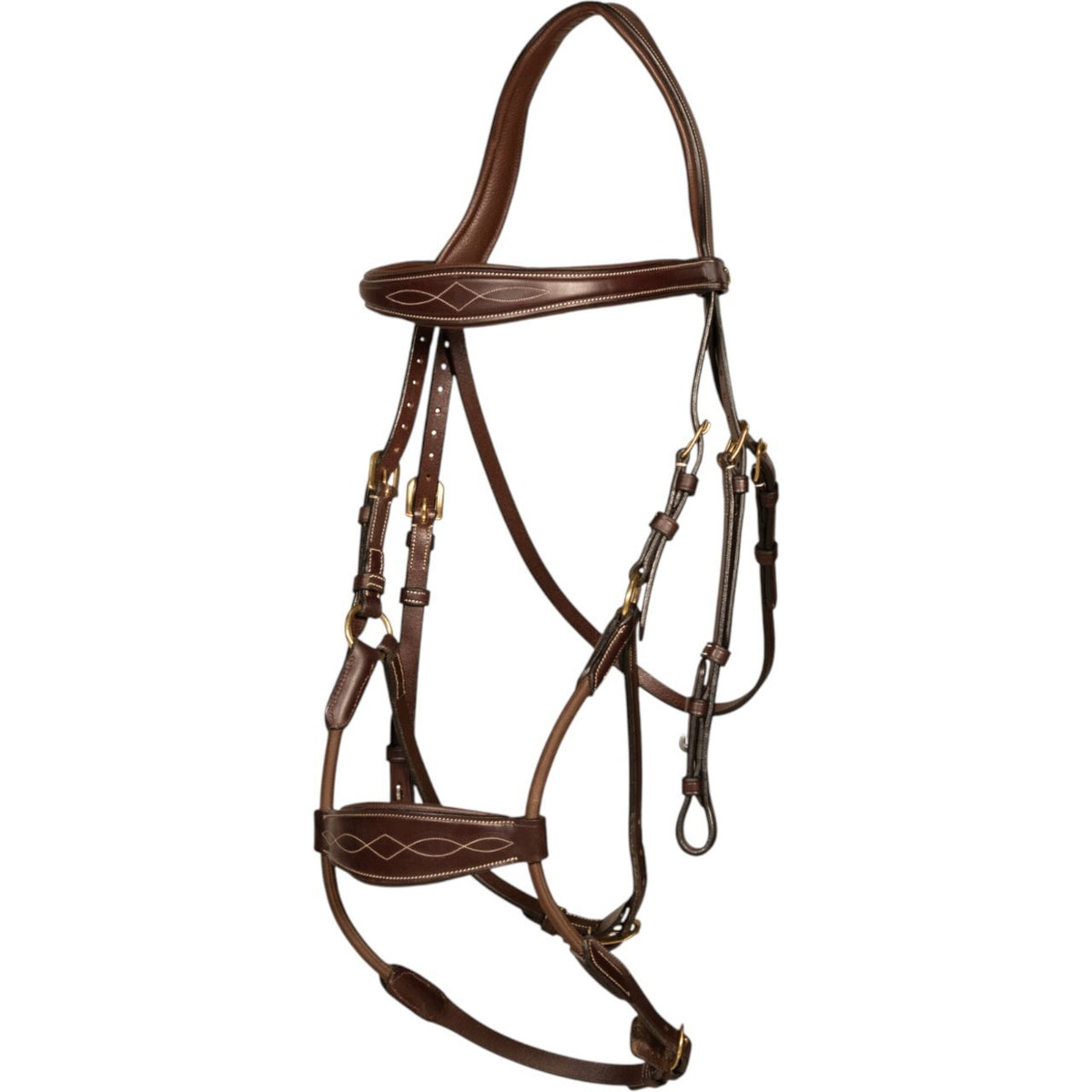 Dy'on Zaumzeug Elastic Hybrid Trensenzaum, Brown, Produkt allein auf weißem Hintergrund.