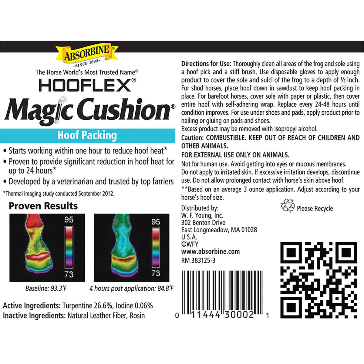 Absorbine Pflegemittel Hooflex® Magic Cushion® Hufpflege, Produktverpackung mit Anwendungs- und Wirkhinweisen.