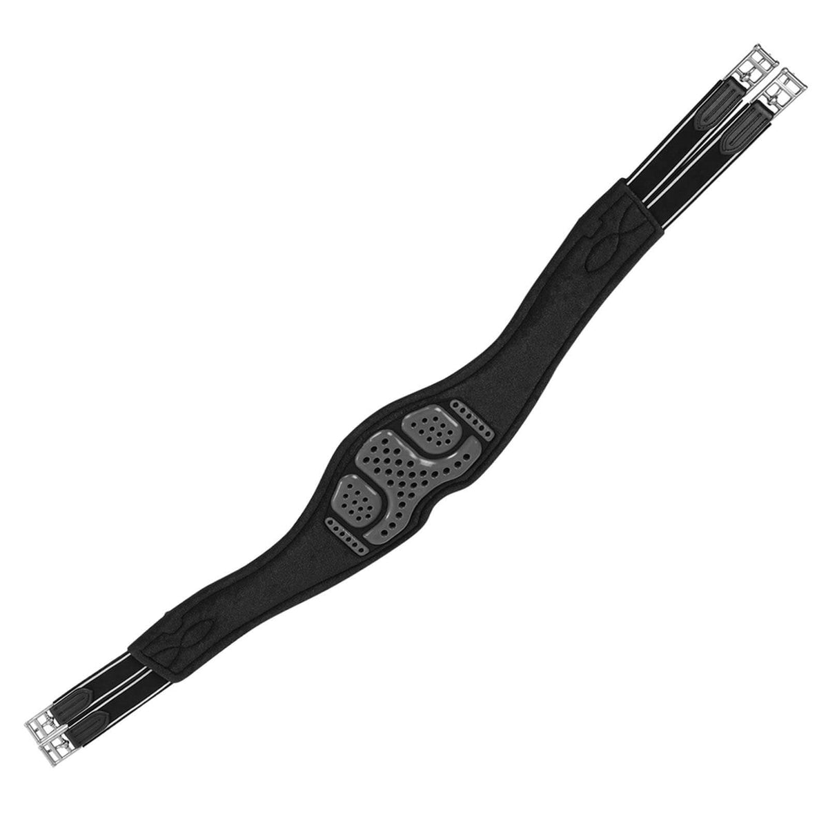 Acavallo Anatomischer Springsattelgurt mit PVC Gel-Polster Kunststoffgurt, schwarz, Produkt allein auf weißem Hintergrund.