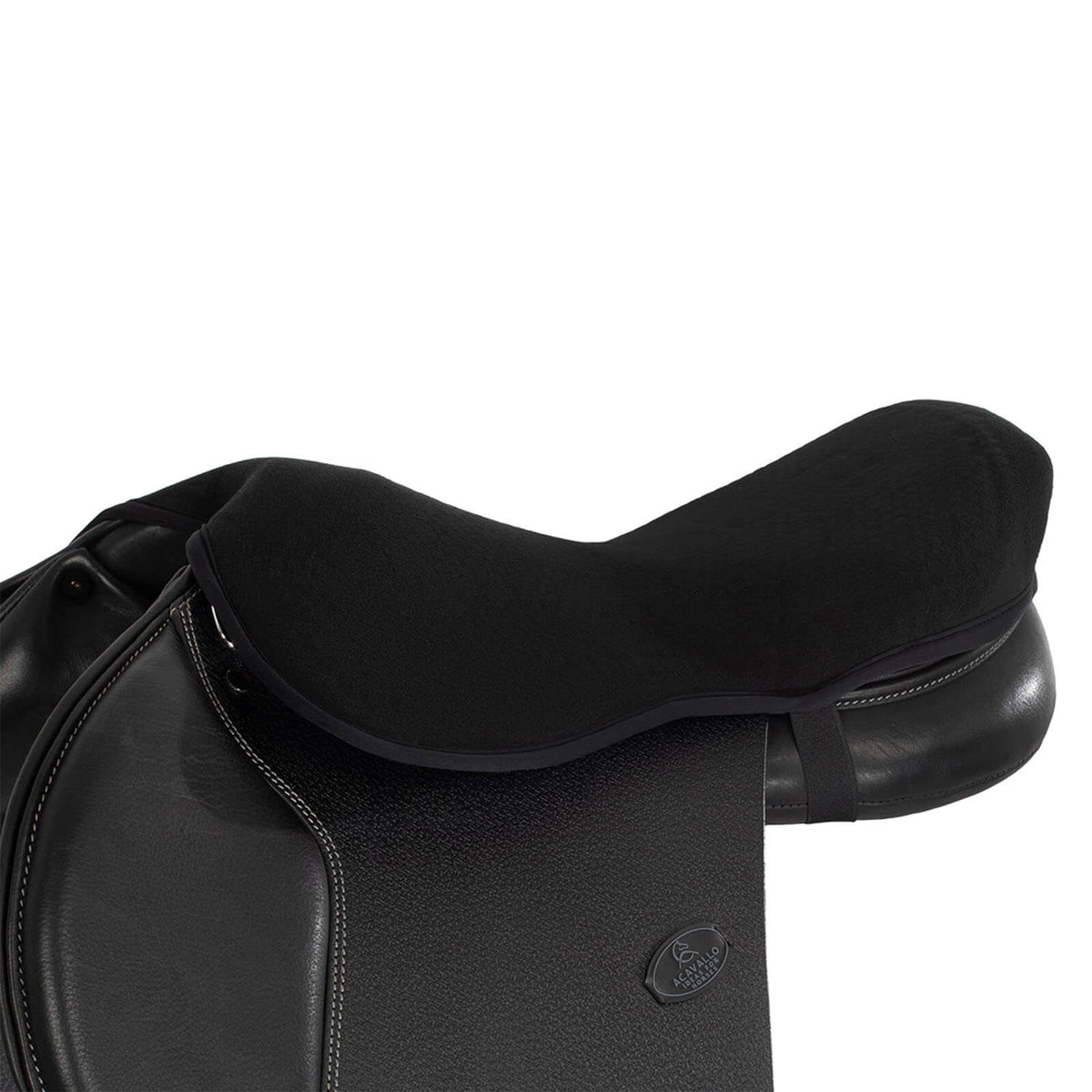 Acavallo Gel- Sattelsitzkissen Dri- Lex 10mm Jump, Schwarz, Detailaufnahme auf einem Sattel.