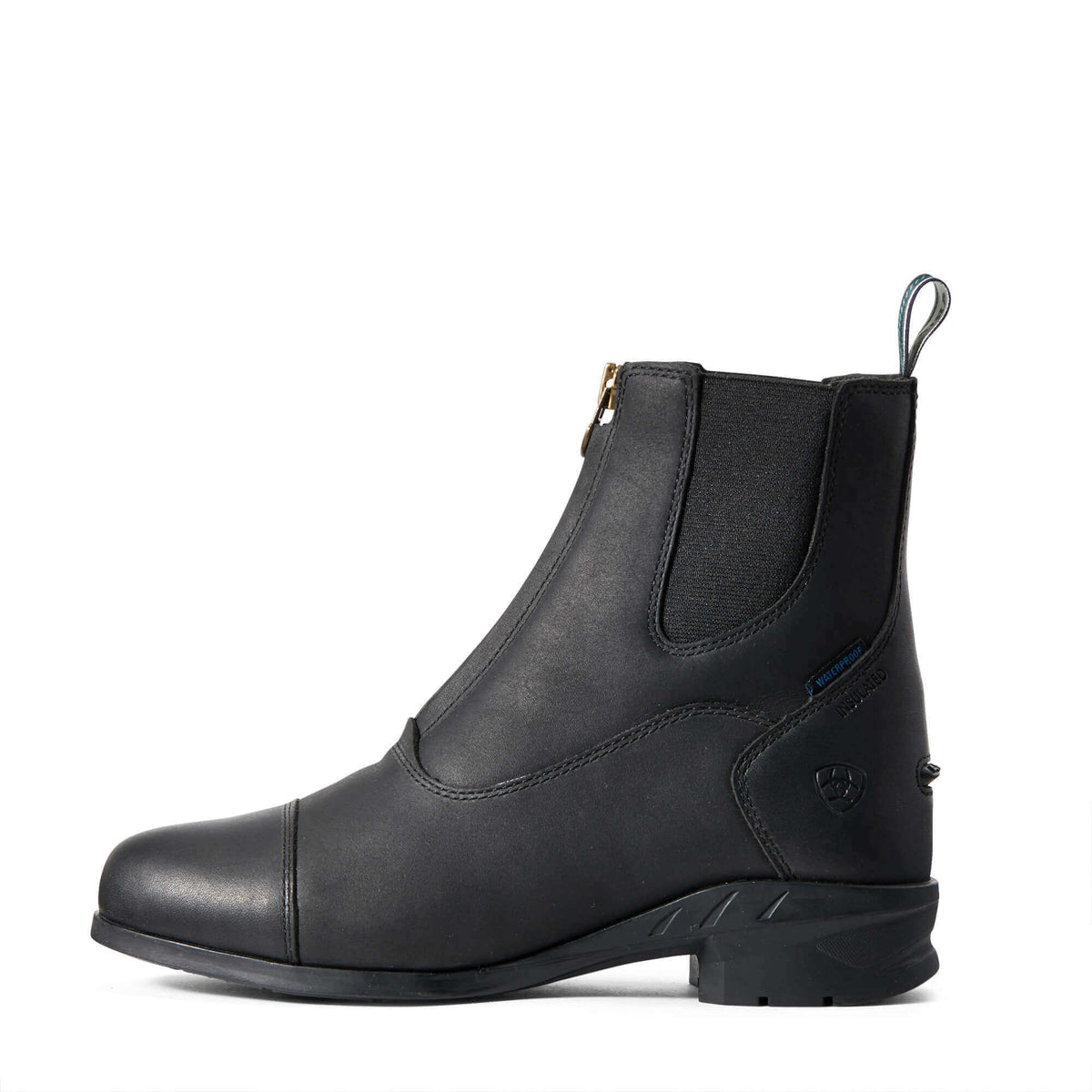 Ariat Stiefelette Heritage IV ZIP H20 Waterproof Insulated Reitstiefelette Leder, Schwarz, Produkt allein auf weißem Hintergrund.
