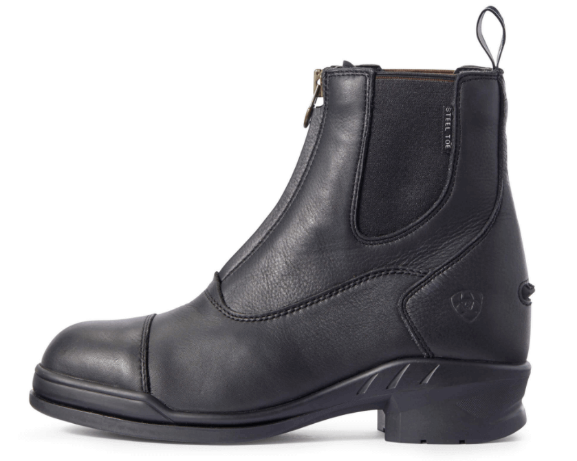 Ariat Stiefelette Heritage Zip Steel Toe Classic, schwarz, Produkt allein auf weißem Hintergrund.