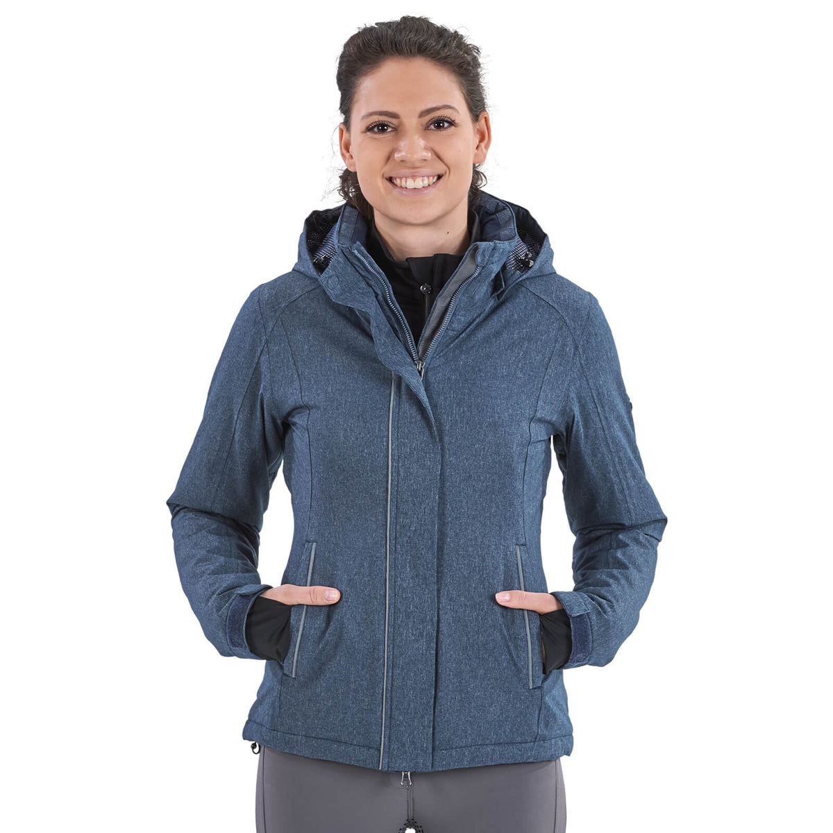 Regenjacke Damen Jenalie HW 2022, Navy Melange, an einer Frau getragen.