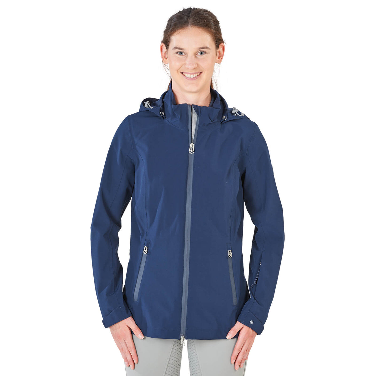 Jacke Damen Ryana Plus, Navy, Frau trägt die Jacke frontal.