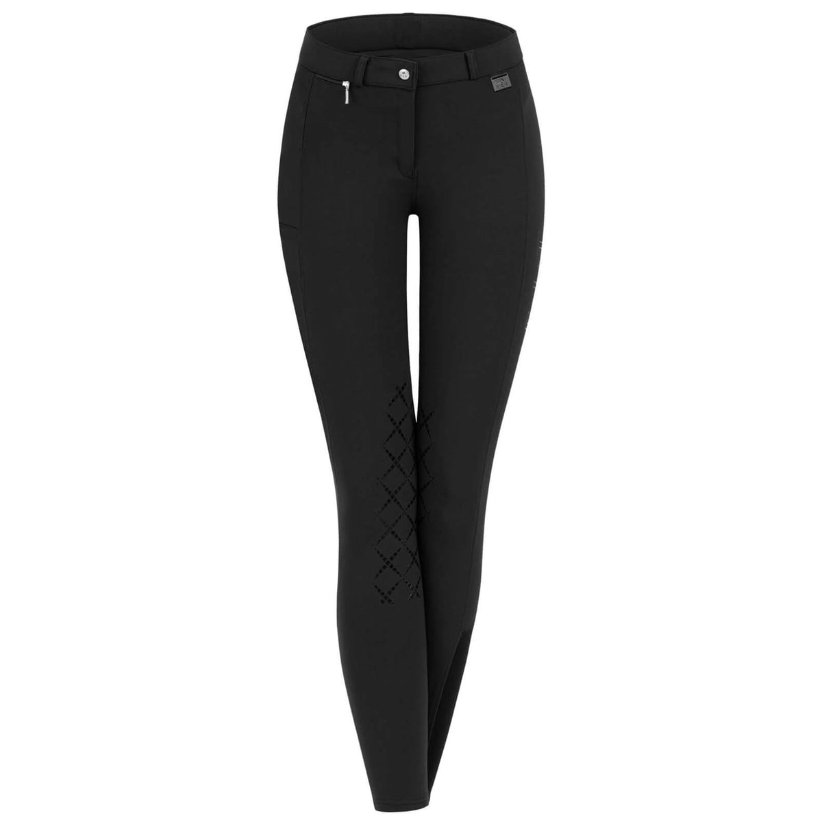 Reithose Kinder Knee-Grip Micro Knie Silikon, Schwarz, Produkt allein auf weißem Hintergrund.