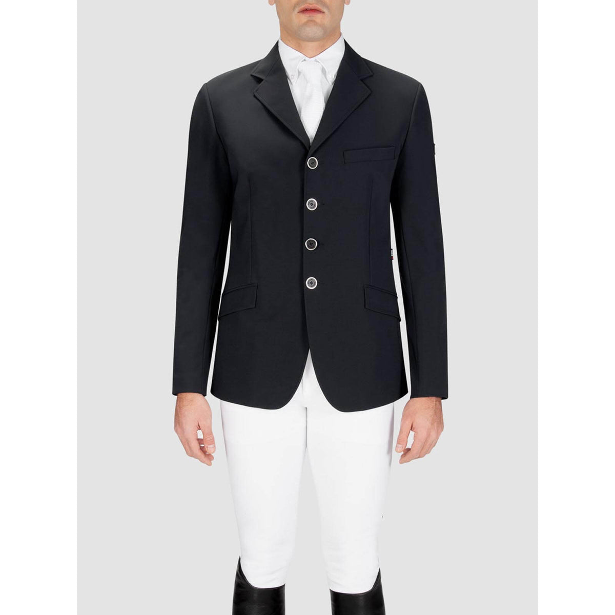 Turniersakko Herren Rack Reitjacket, Black, Mann trägt das Turniersakko.
