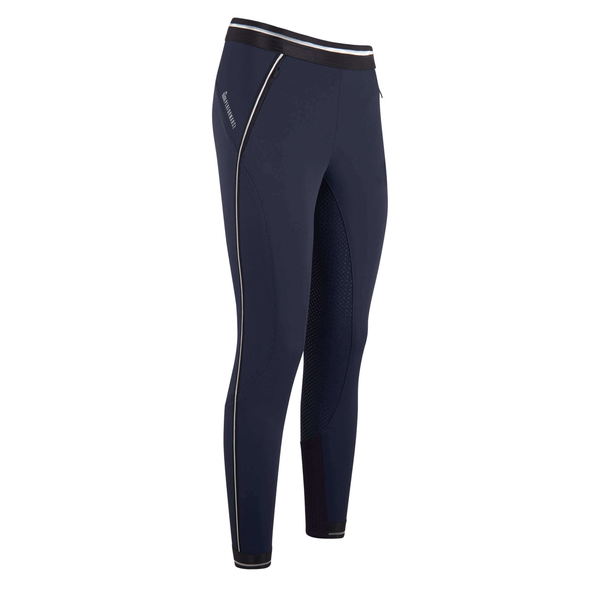 Reitleggings Damen Full- Grip Athletic Lux LTE, Navy-silver, Produkt allein auf weißem Hintergrund.