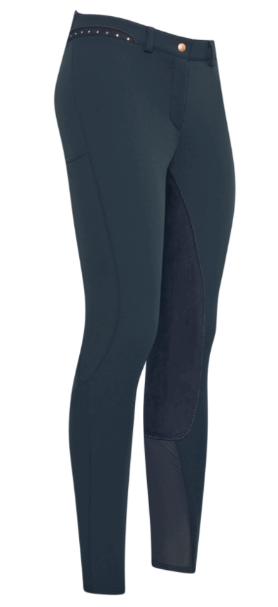 Reithose Damen Full-Grip ESEq. Queen Diamond Classic Damenreithose Vollbesatz, Navy, Produkt allein auf weißem Hintergrund.
