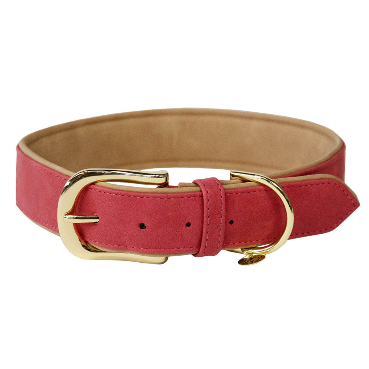 Hundehalsband Vegan Leder, Red, Produkt allein auf weißem Hintergrund.