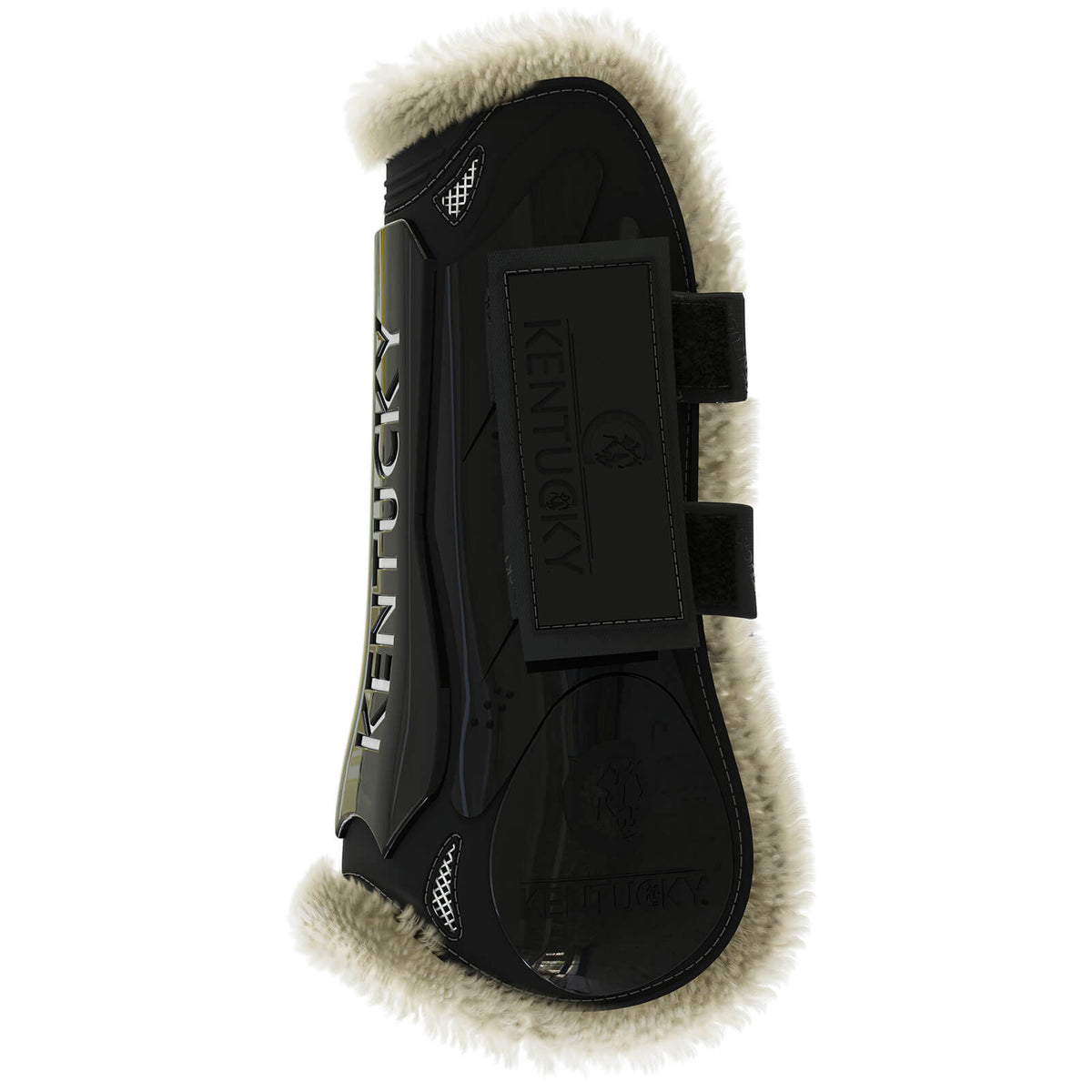 Kentucky Horsewear Gamaschen Velcro Kunstfell, Schwarz, Produkt allein auf weißem Hintergrund.