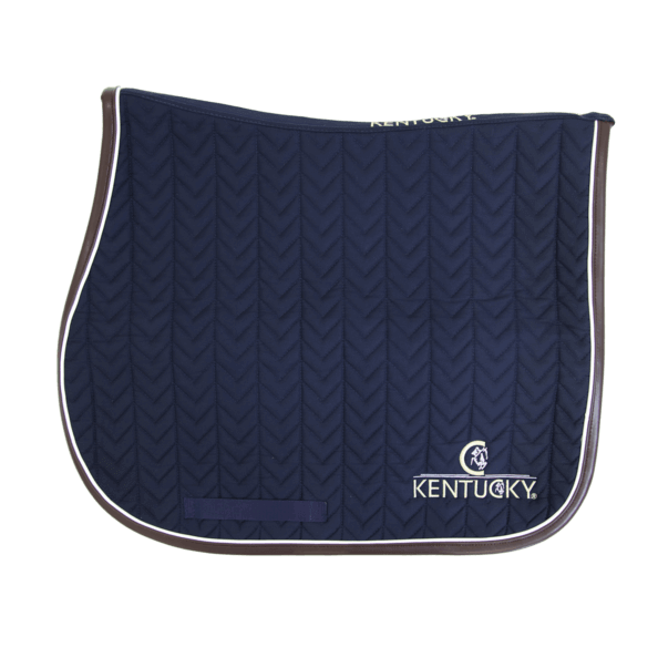 Springschabracke Leather Fishbone Sattelunterlage, Navy, Produkt allein auf weißem Hintergrund.