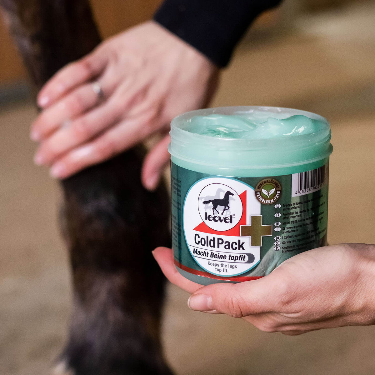 leovet Pflegemittel Cold Pack Pferdesalbe, Produkt allein in der Hand.