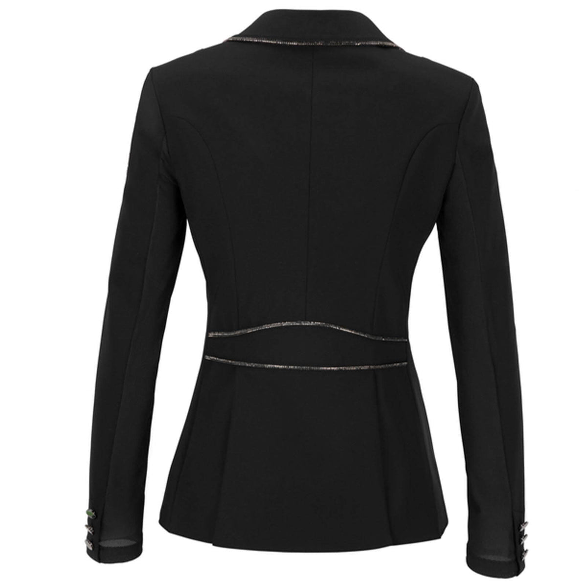 Pikeur Turniersakko Damen Cecile Classic Kurzfrack, Schwarz, Produkt allein von hinten auf weißem Hintergrund.