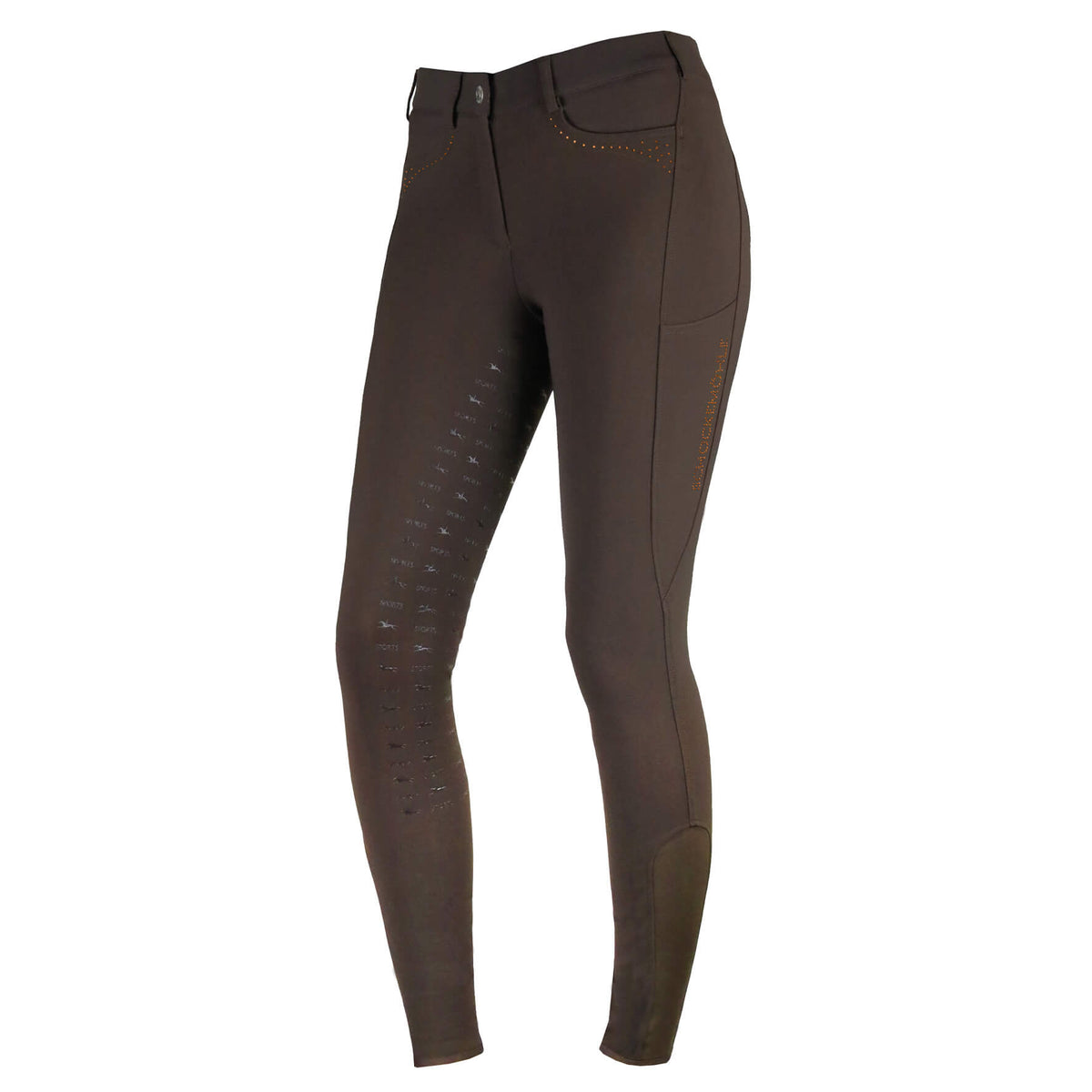 Damenreithose Victory Full Grip, Dark Brown, Produkt allein auf weißem Hintergrund.