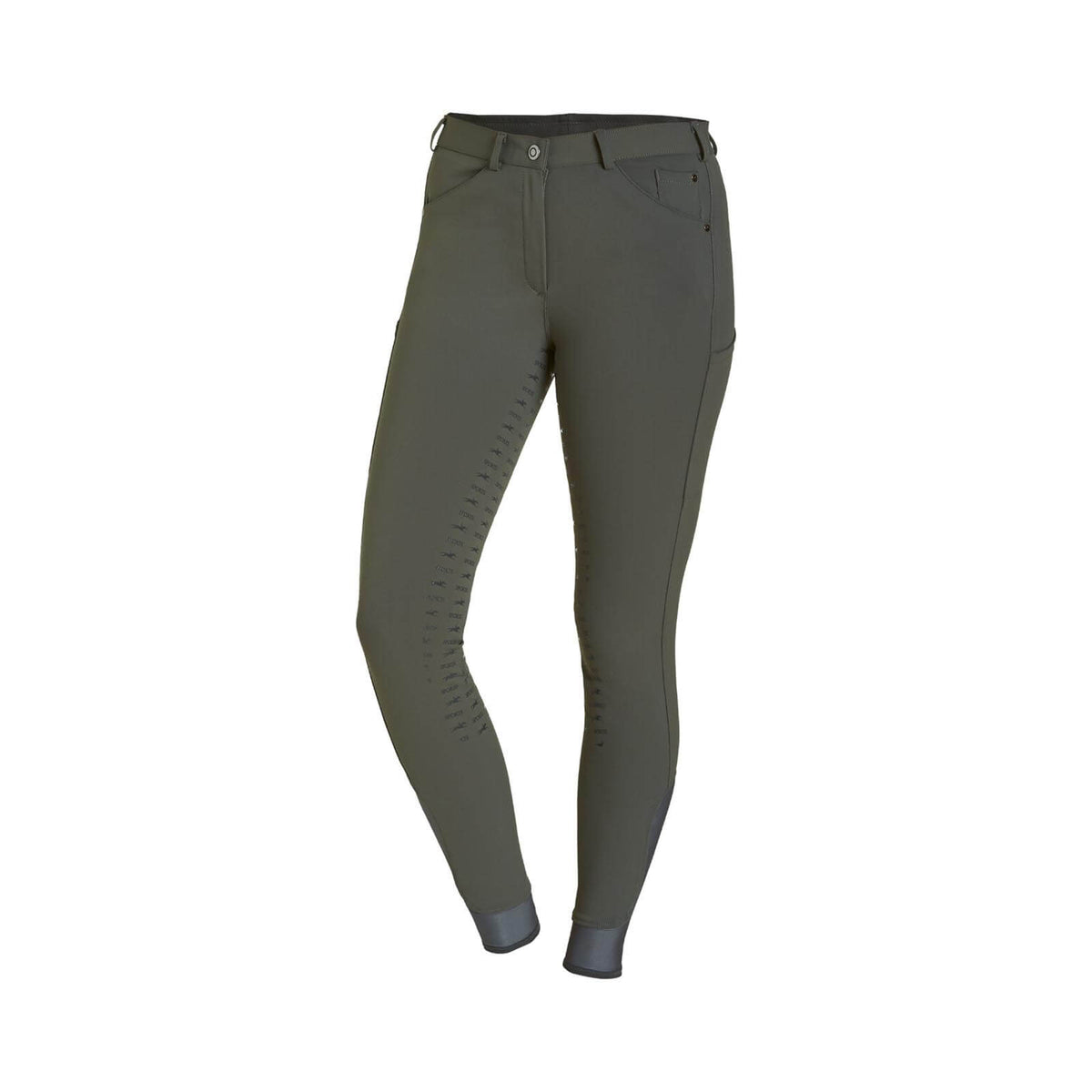 Reithose Damen Jolene Full-Grip, Olive, Produkt allein auf weißem Hintergrund.