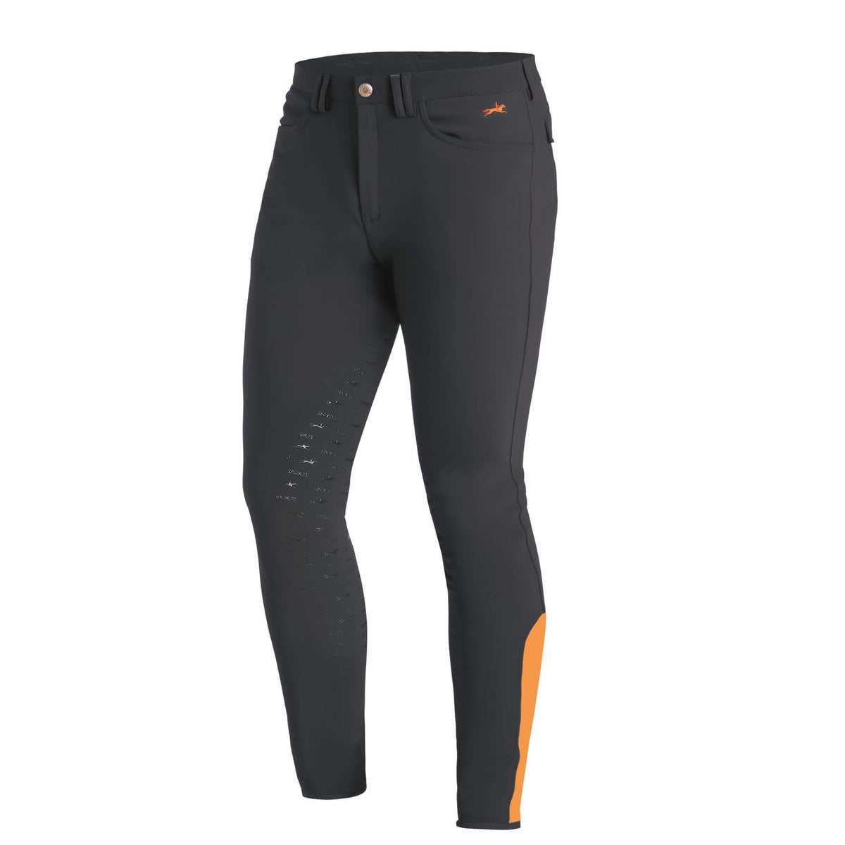 Reithose Herren Full-Grip Hero FS, Grey/Orange, Produkt allein auf weißem Hintergrund.