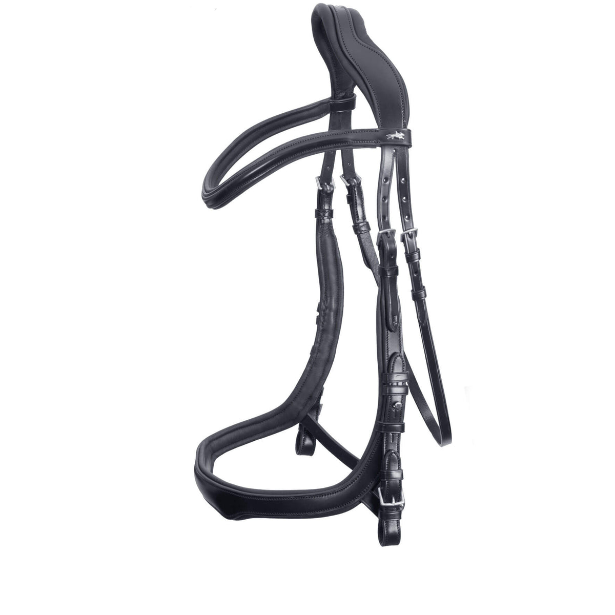 Trense Equitus Delta Zaumzeug, Black/Silver, Produkt allein auf weißem Hintergrund.