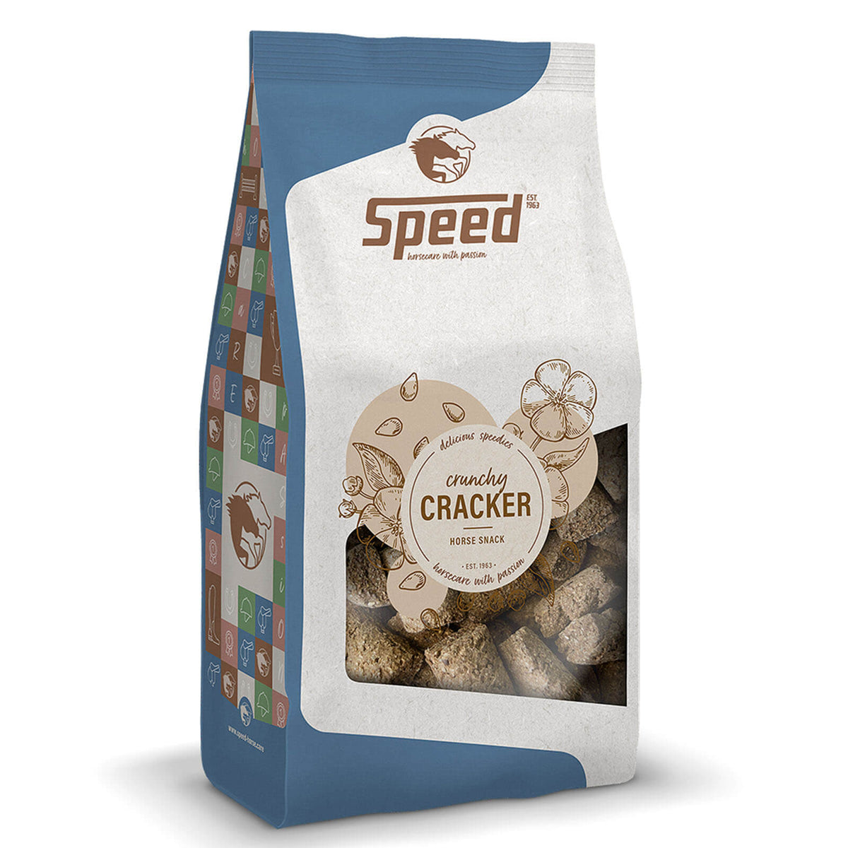 Speed Leckerlies Delicious Speedies Cracker, 500 g, Produktverpackung in Blau und Weiß auf weißem Hintergrund.