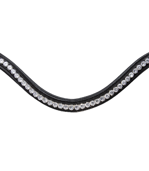 Waldhausen Kandarenzaum X-Line Supersoft mit Zügel, Schwarz, Detailaufnahme des geschwungenen Stirnriemens mit Strass.