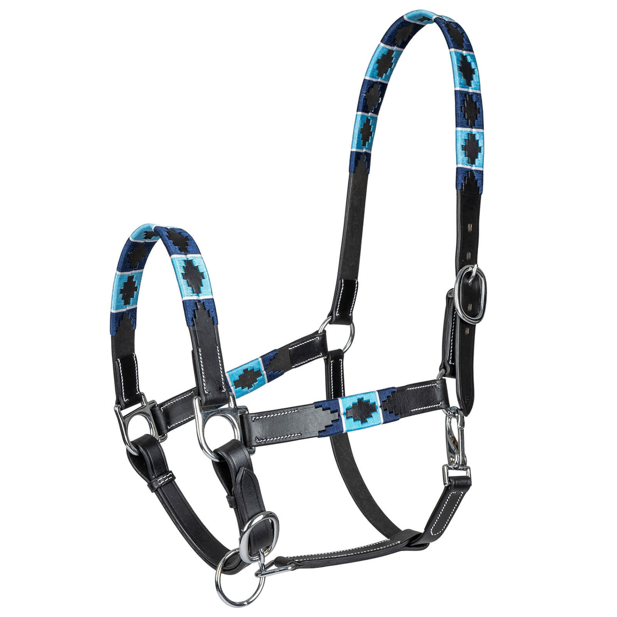 Waldhausen Lederhalfter Polo, Blau/Schwarz, Produkt allein auf weißem Hintergrund.