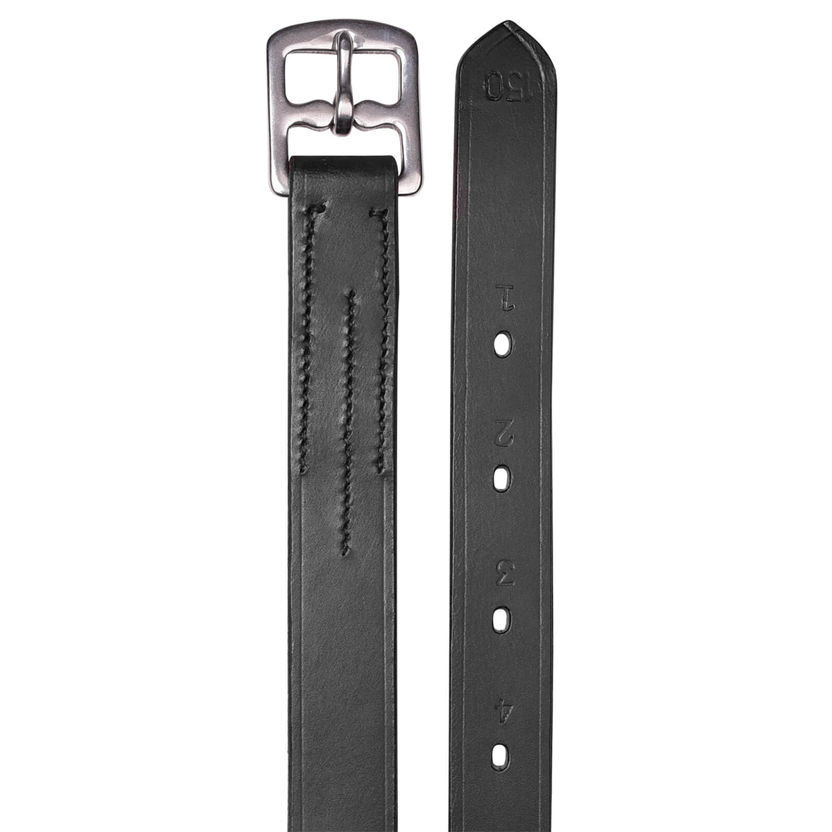 Steigbügelriemen Leder X-Line, schwarz, Detailaufnahme auf weißem Hintergrund.