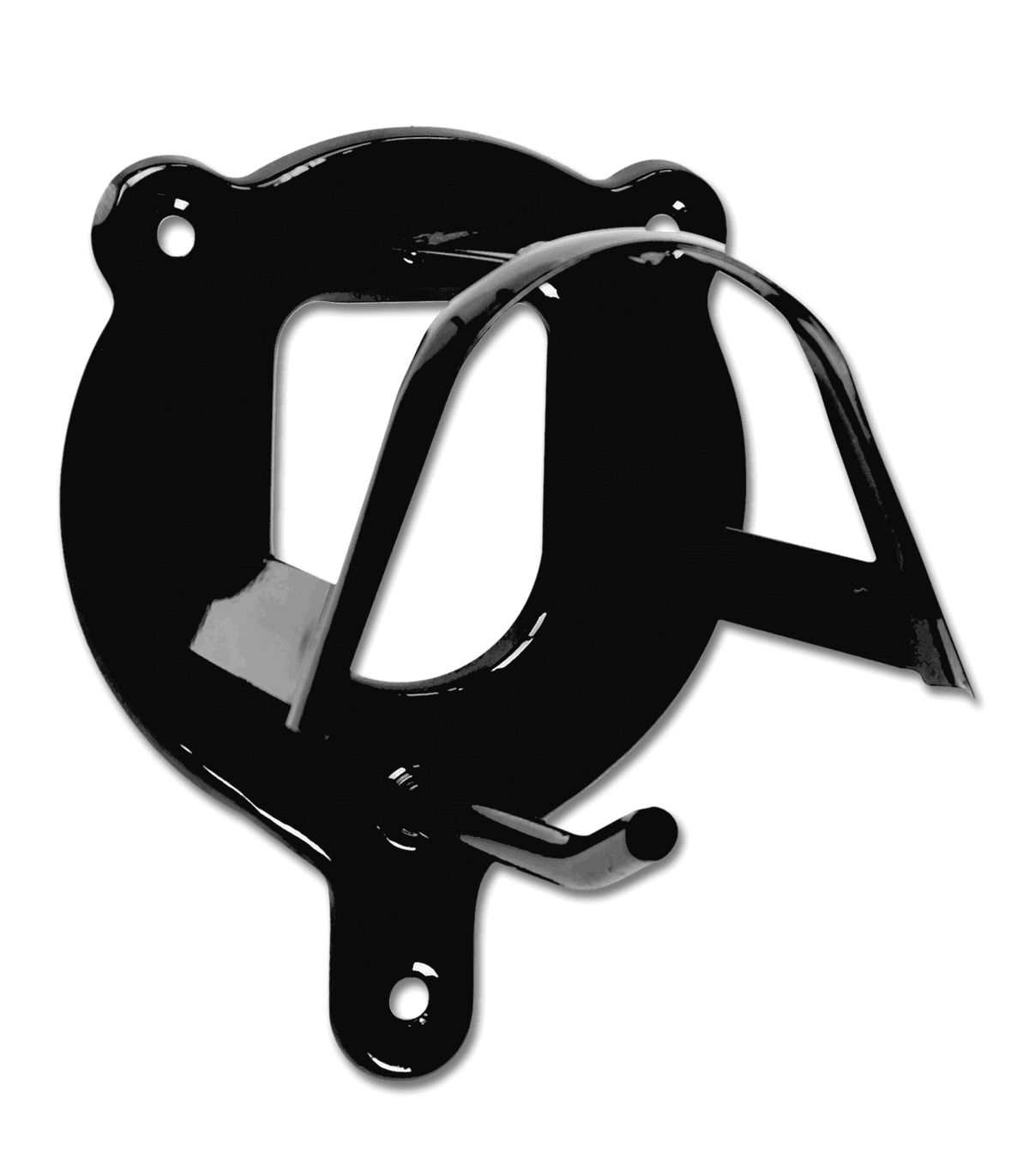Trensenhalter Metall, Schwarz, Produkt allein auf schwarzem Hintergrund.