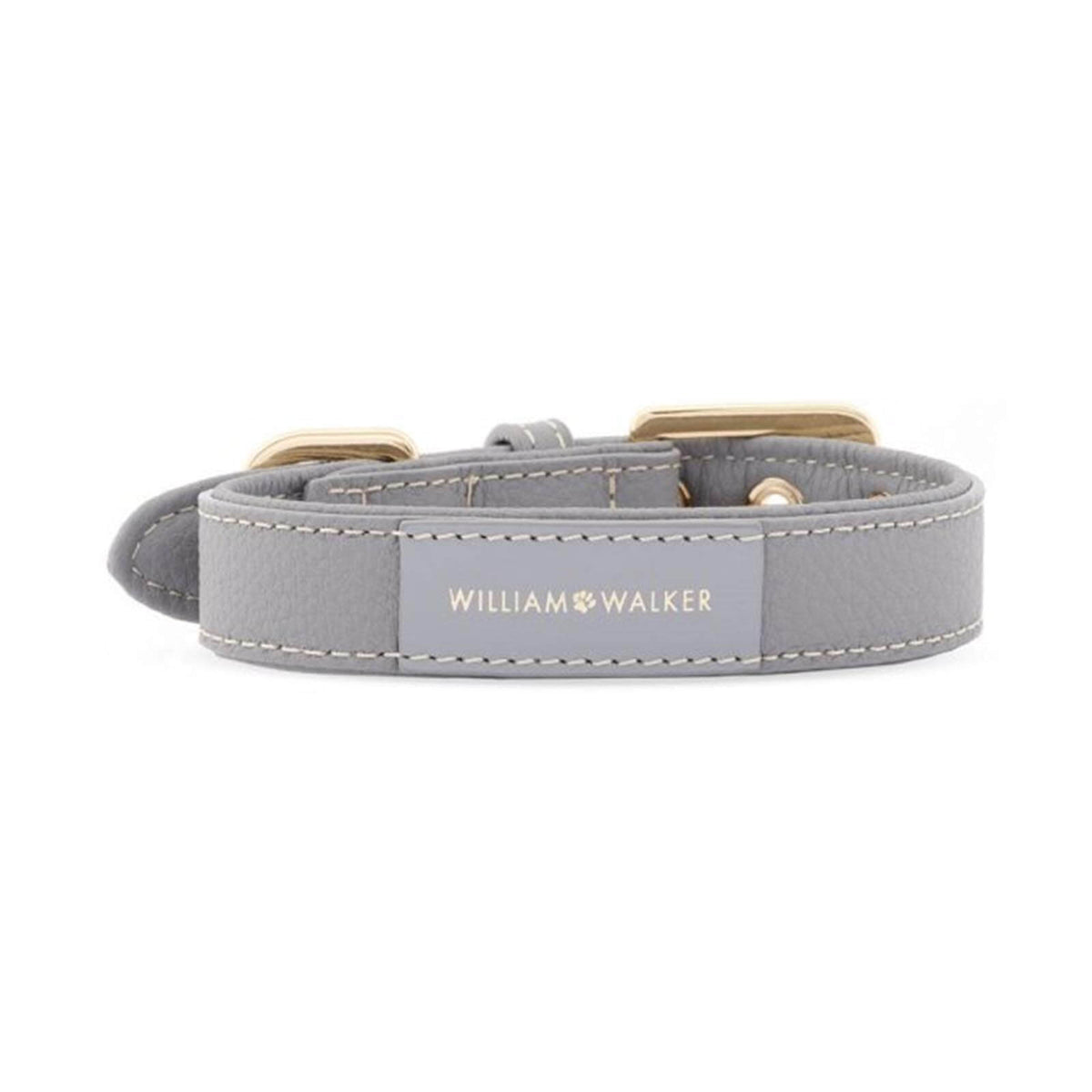 William Walker Hundehalsband Leder Sea Salt No. II, grau, Produkt allein auf weißem Hintergrund.