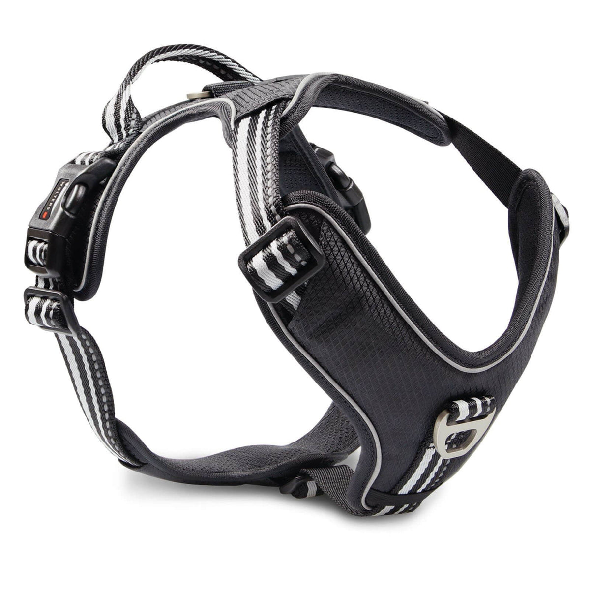 Geschirr Active Pro Hundegeschirr, Schwarz/Silber, Produkt allein auf weißem Hintergrund.