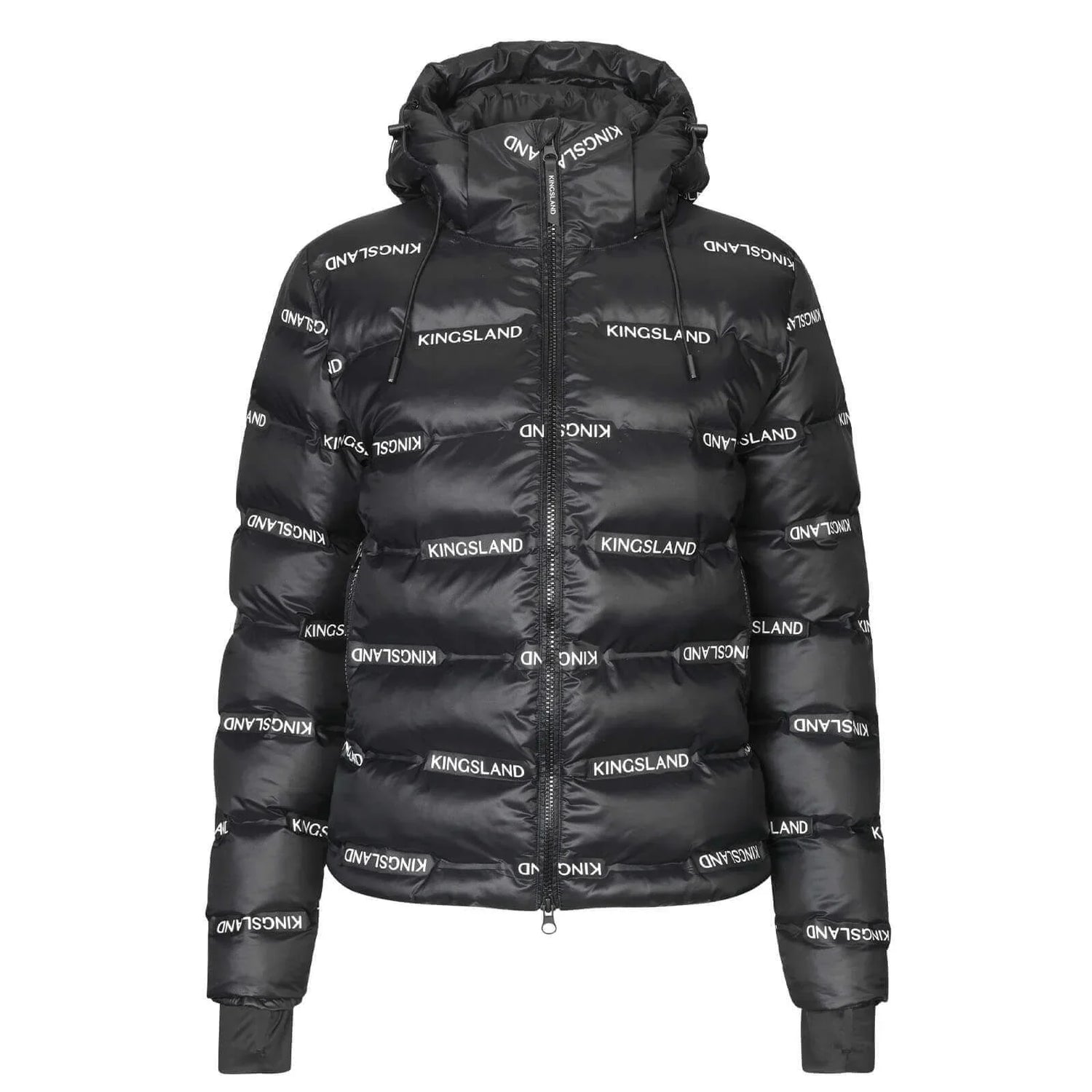 Schwarze Kingsland-Steppjacke mit Kapuze, Optimale Beleuchtung für Pferd und Reiter.