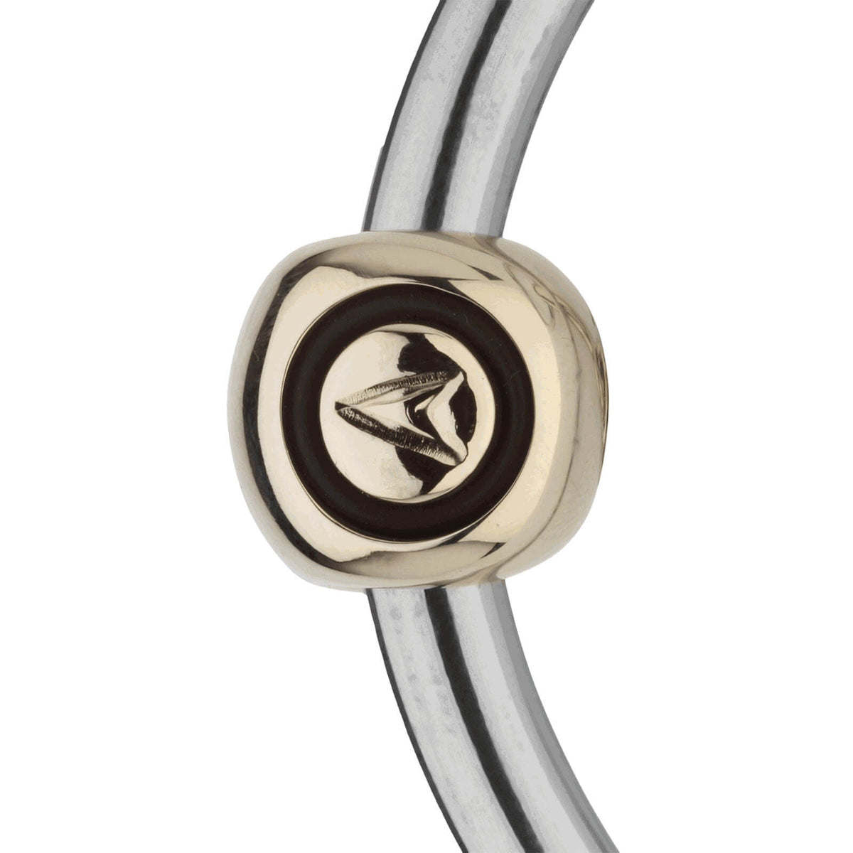 Unterlegtrense Doppelt Gebrochen KK Ultra 12 mm SENSOGAN® Gebiss, Detailaufnahme des Gebissgelenks auf weißem Hintergrund.