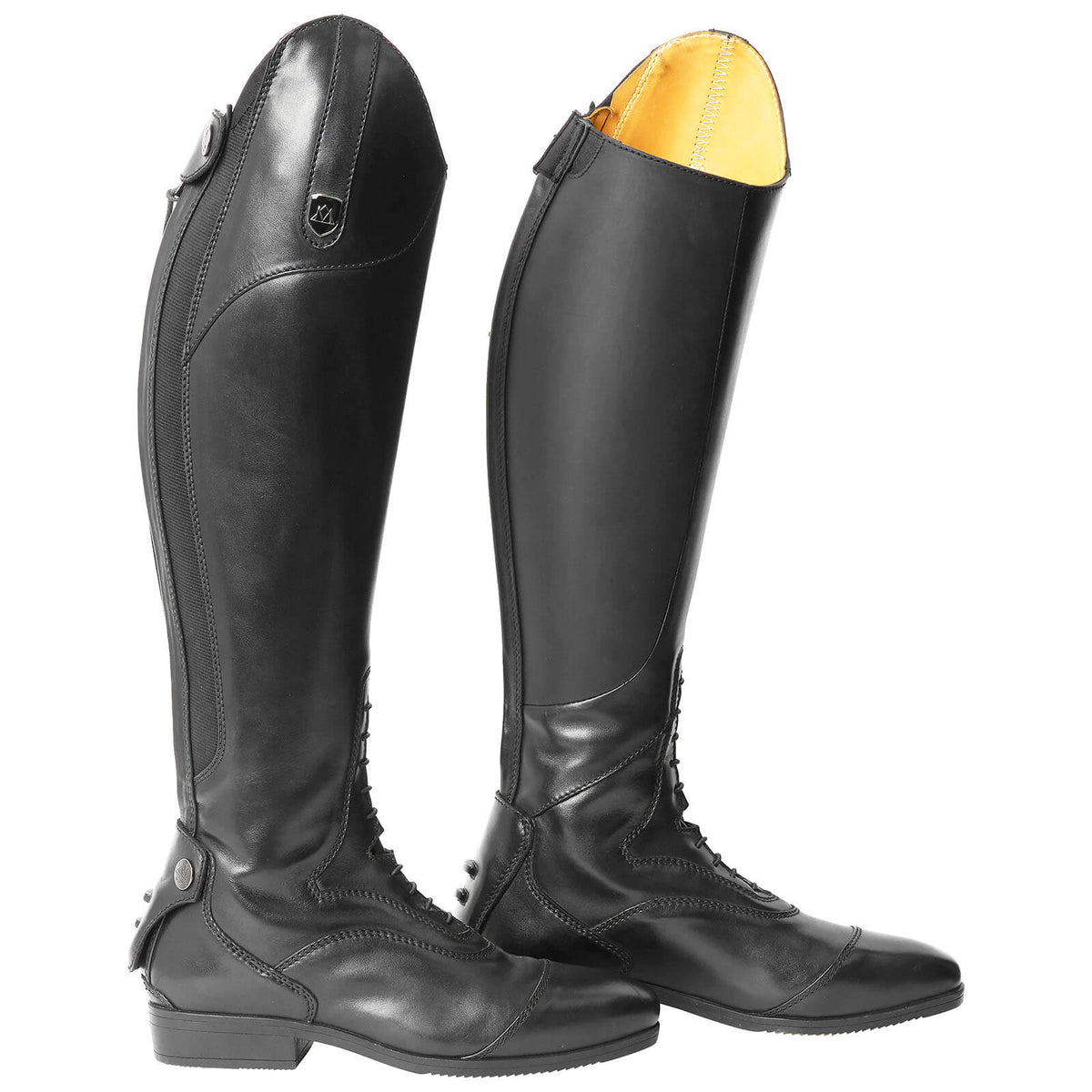 Reitstiefel Xanadu Tall, Schwarz, Paar Reitstiefel allein auf weißem Hintergrund.