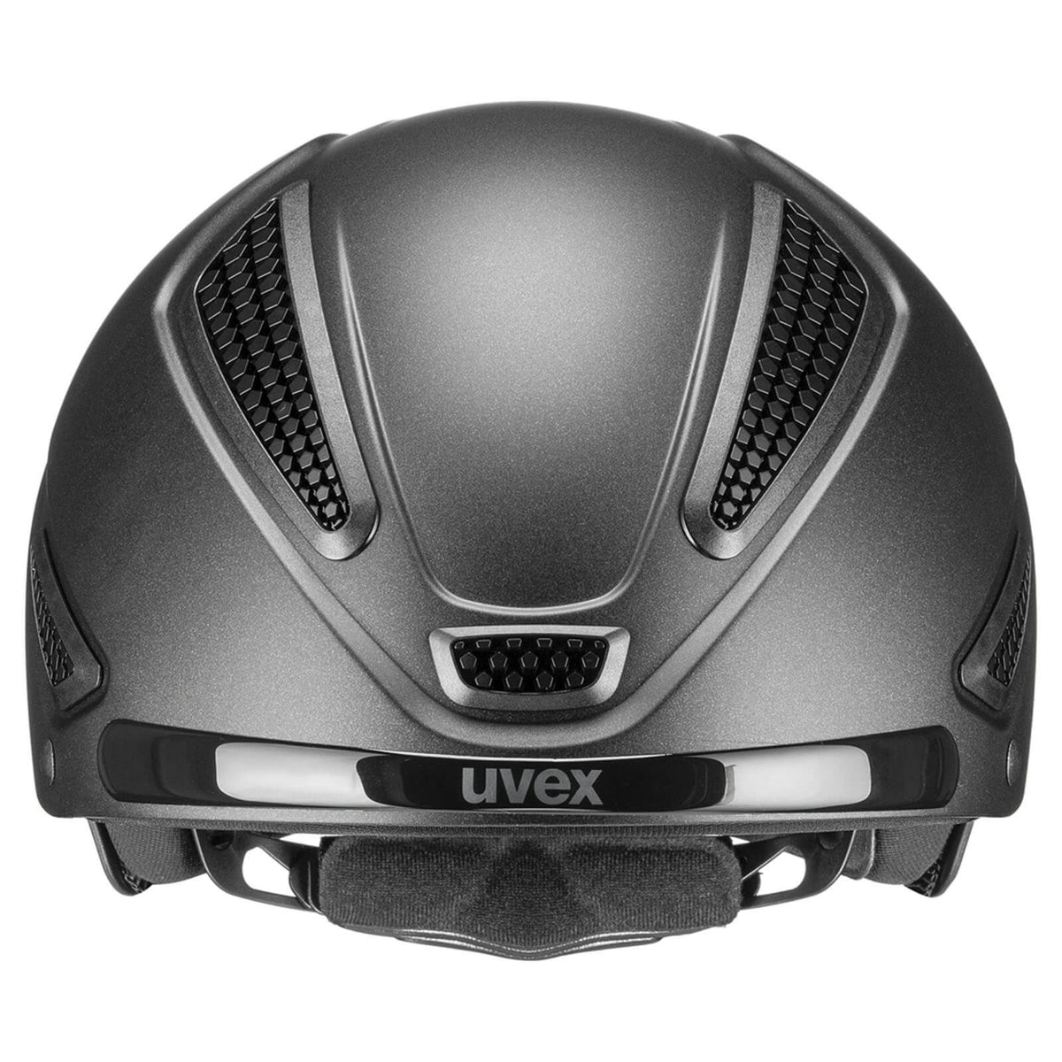 UVEX Reithelm Perfexxion III xc Helm, Grau, Produkt allein auf weißem Hintergrund.