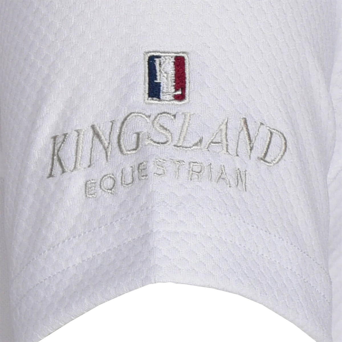 Kingsland Turniershirt Kinder Classic Girls SS Show Shirt, Weiß, Detailaufnahme des Logos.