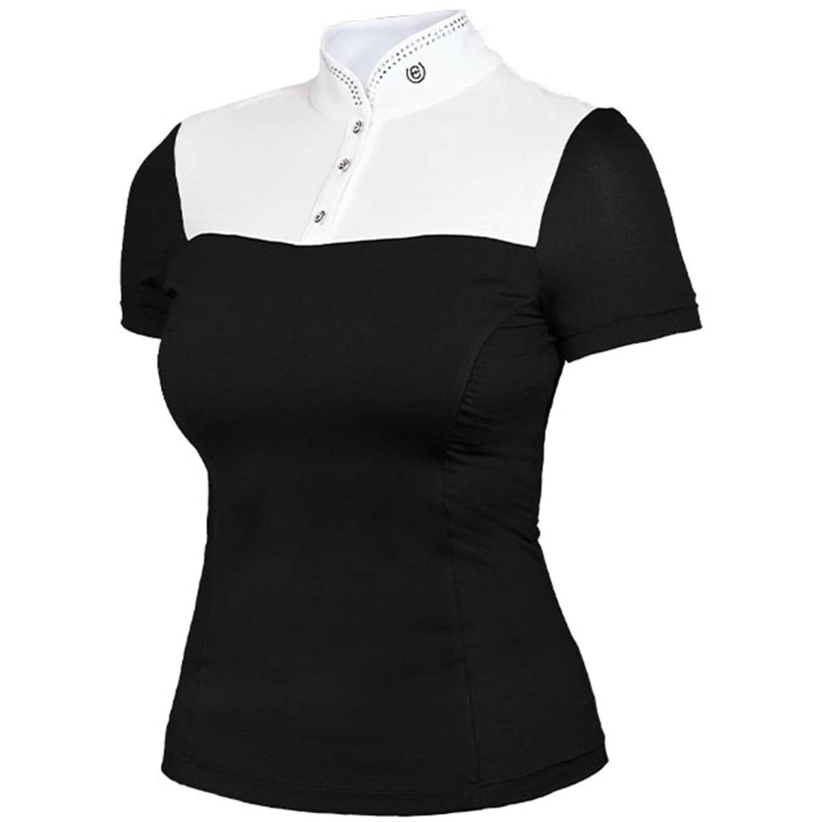 Turniershirt Damen Kurzarm Revenew Black Edition Kurzarmshirt, Schwarz, Produkt allein auf weißem Hintergrund.