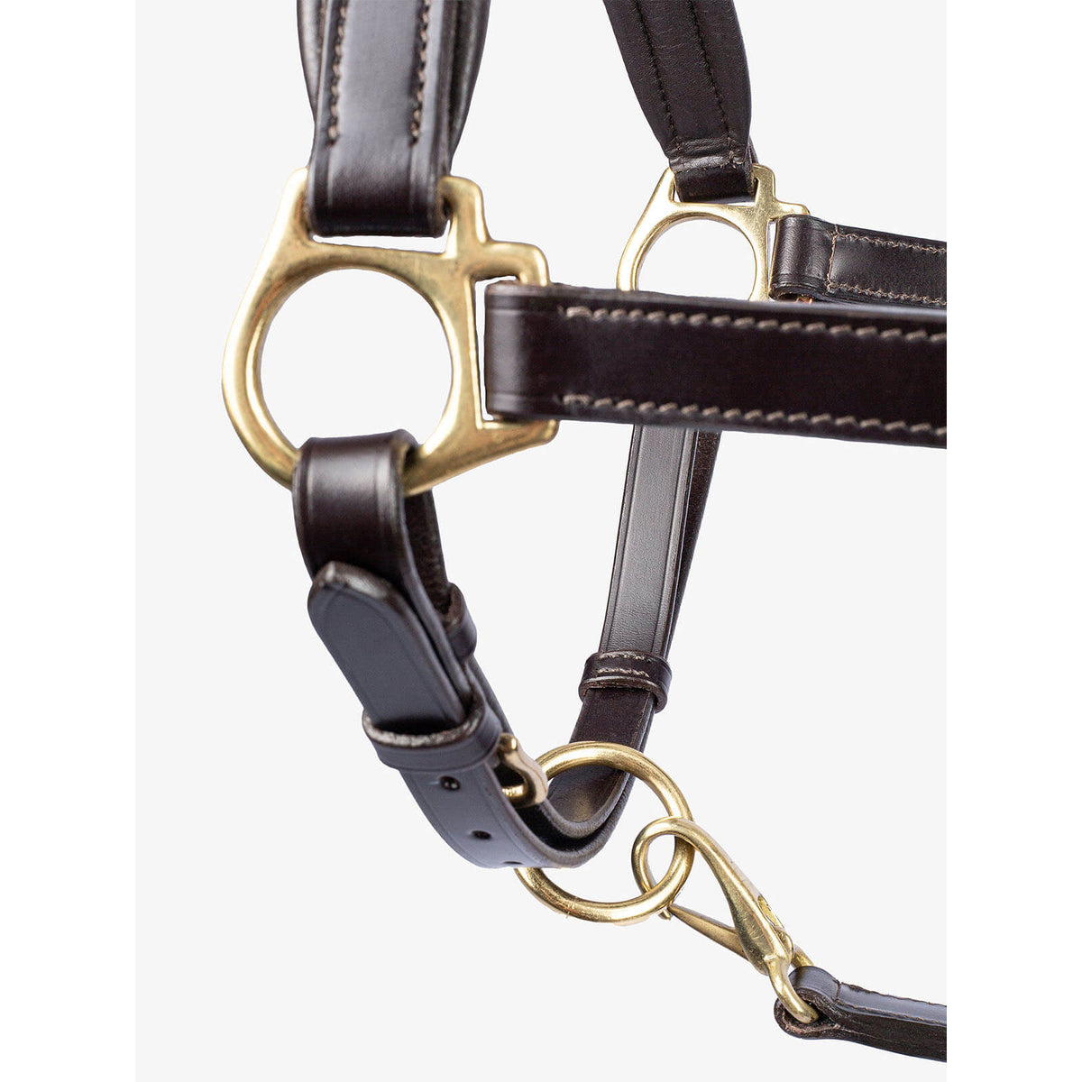 PS of Sweden Halfter Leather Lederhalfter, Braun, Detailaufnahme der Schnallen und Riemen.