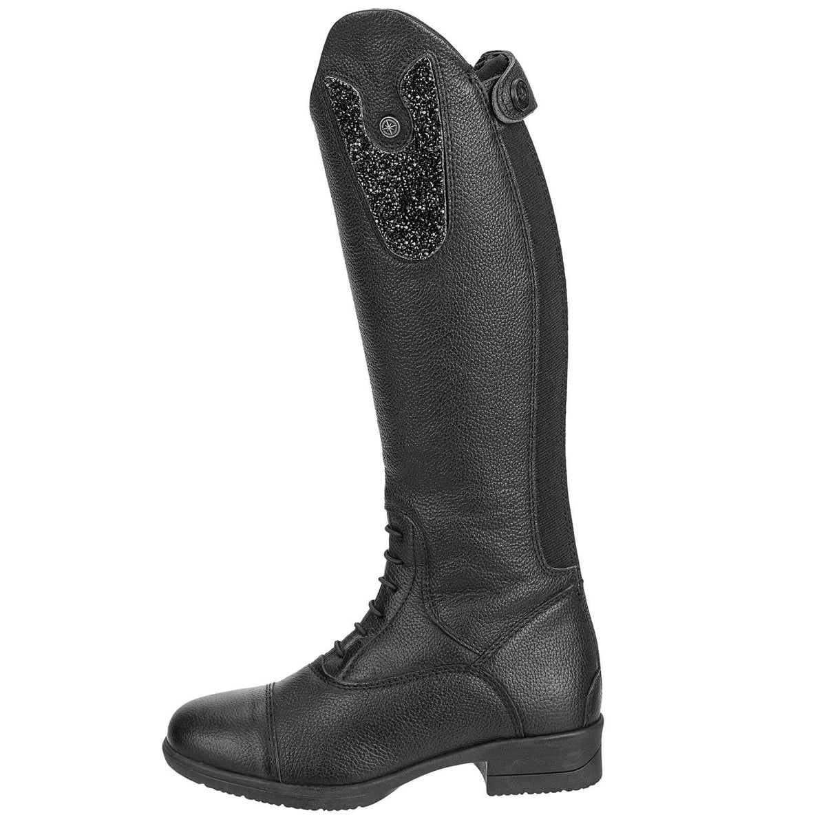 Suedwind Equestrian Patches Nova Kids Fun, schwarz, Detailaufnahme am Reitstiefel.