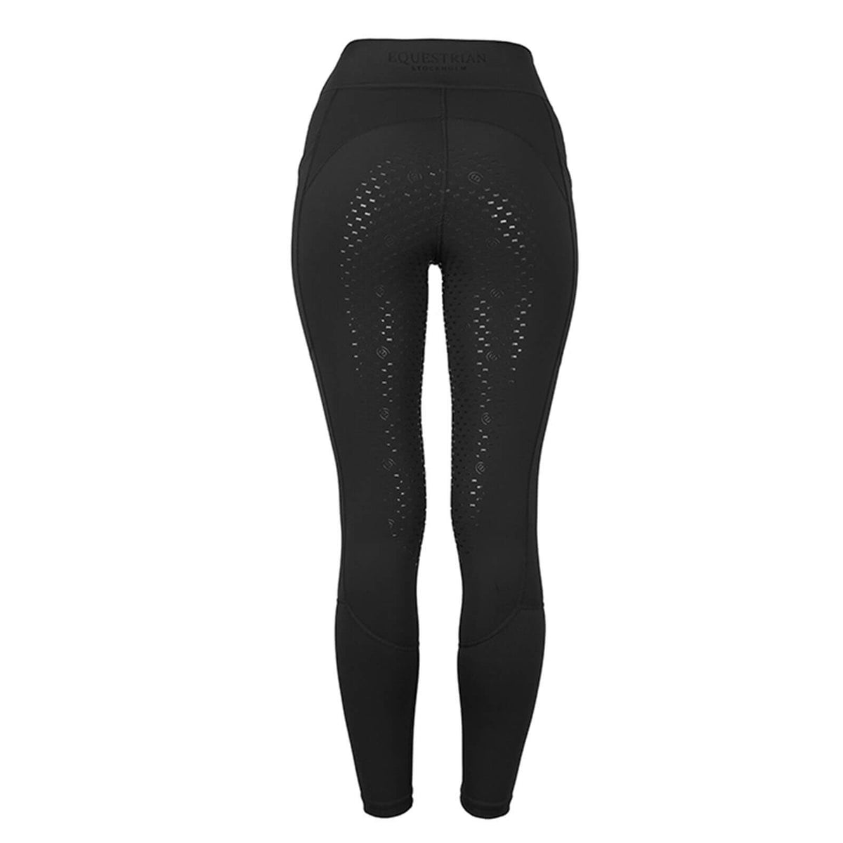Reitleggings Damen Full-Grip Movement Dressur HW 2023 Reithose, Schwarz, Produkt allein auf weißem Hintergrund.