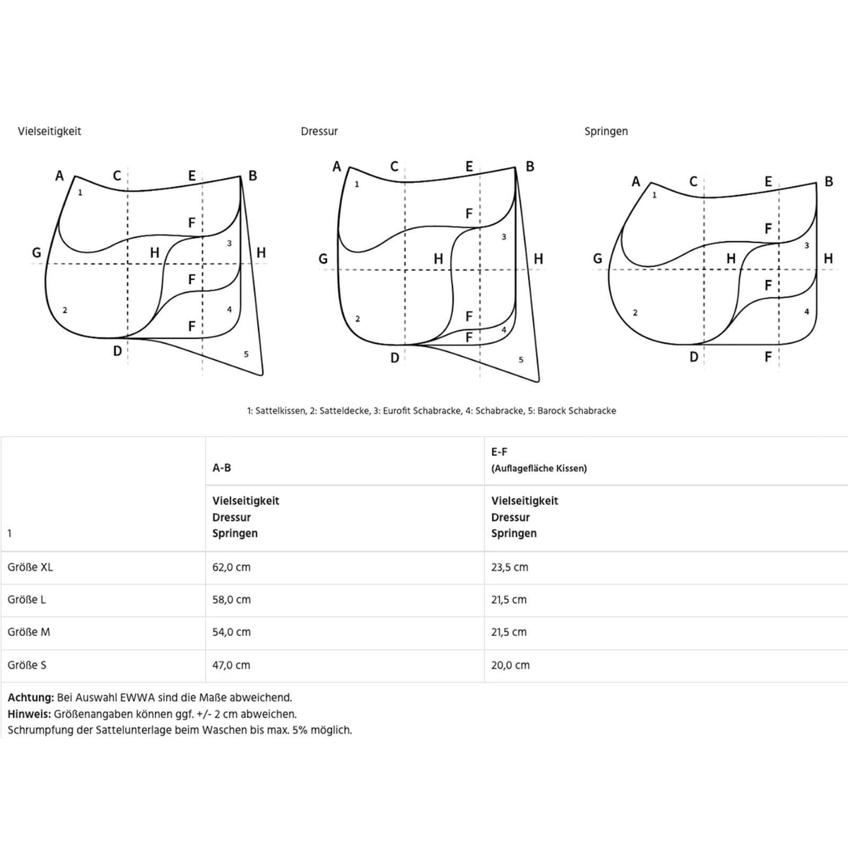 Schabracke Dressur Correction Lammfell Dressurschabracke, Maßskizze für Vielseitigkeit, Dressur und Springen.